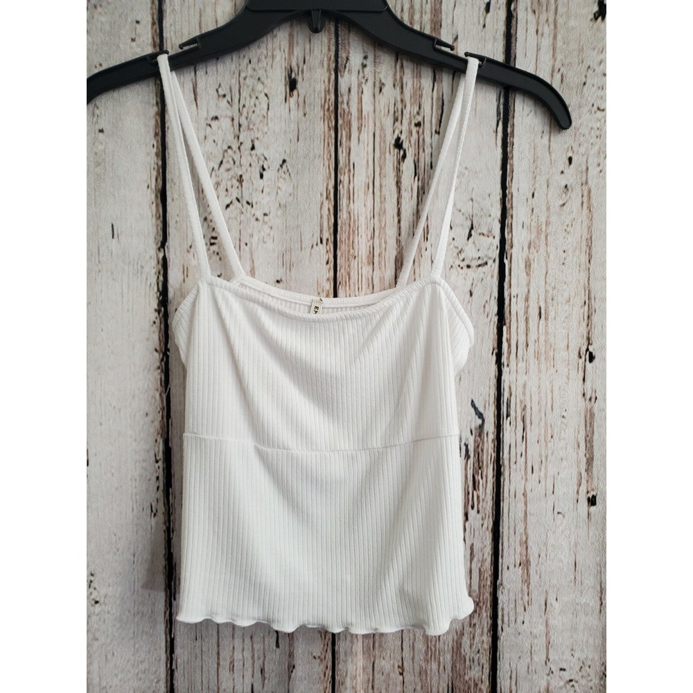 Emma & Sam Womens Small‎ White Ribbed Cropped Spaghetti Strap Tank Top Shirt EUC
